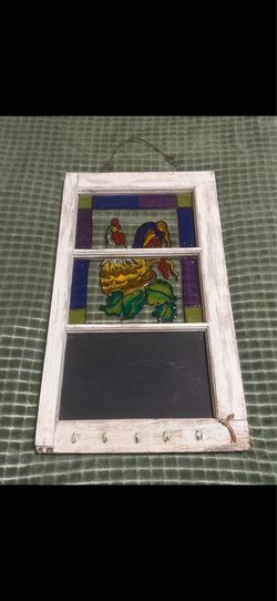 Leaded Rectangle Stained Glass Window Hanging Panel, Rooster, Framed