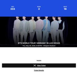 BTS Ticket - Allegiant (Las Vegas) May 28