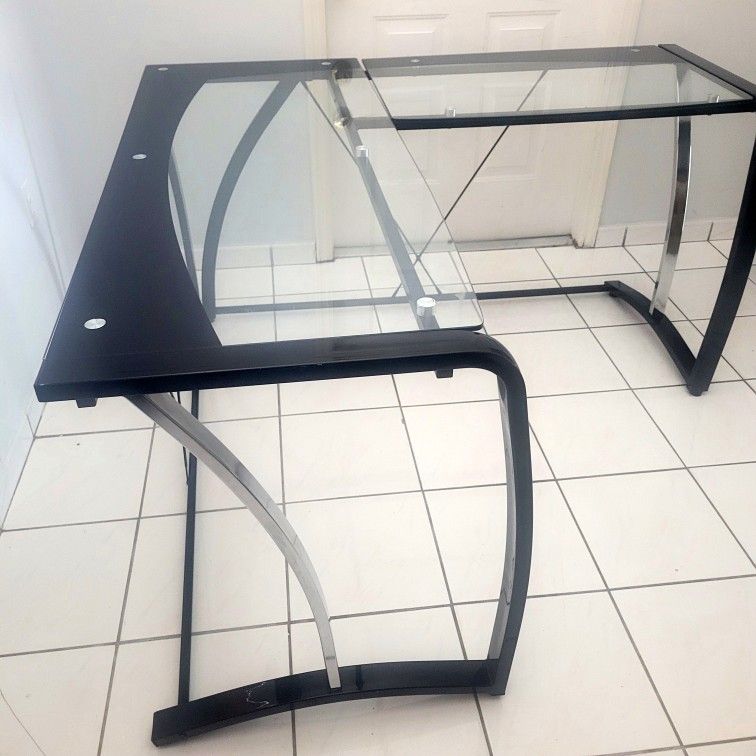Glass 54"x 32" L Shape Corner Desk, Black