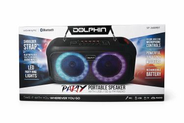 Dolphin Boombox Portable Bluetooth Speaker - Crisp Sound - Dual 6.5" Woofer, 1"