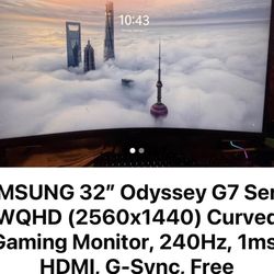 Samsung Odyssey G7 Series 32” Curved PC Monitor 