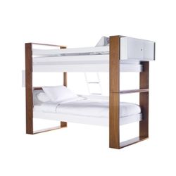 ducduc Austin Twin Bunk Bed w/ Storage Cabinet & Drawers (Blue/White)
