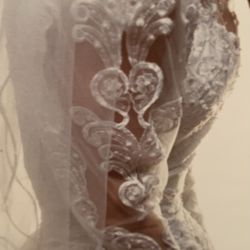 Wedding Dress/Bridal Shoes/Veil With Beading/Slip! 