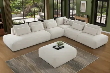 Brand New 156" Oversized Chenille Sectional Sofa w/ Ottoman & Pillows