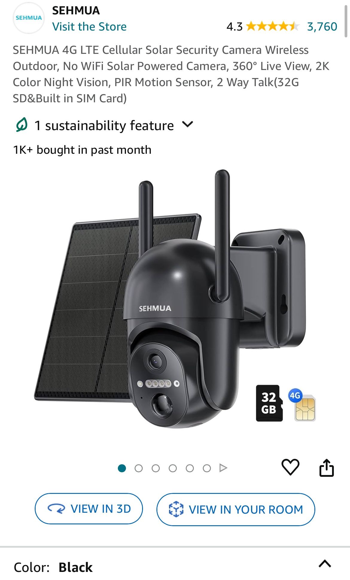 SEHMUA 4G LTE Cellular Solar Security Camera Wireless Outdoor, No WiFi Solar Powered Camera, 360° Live View, 2K Color Night Vision, PIR Motion Sensor,