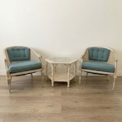 Vintage Cane Barrel Chairs and Bamboo Table