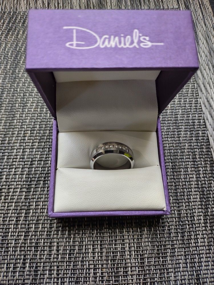 Men's Tungsten Steel Wedding Band W/Diamonds