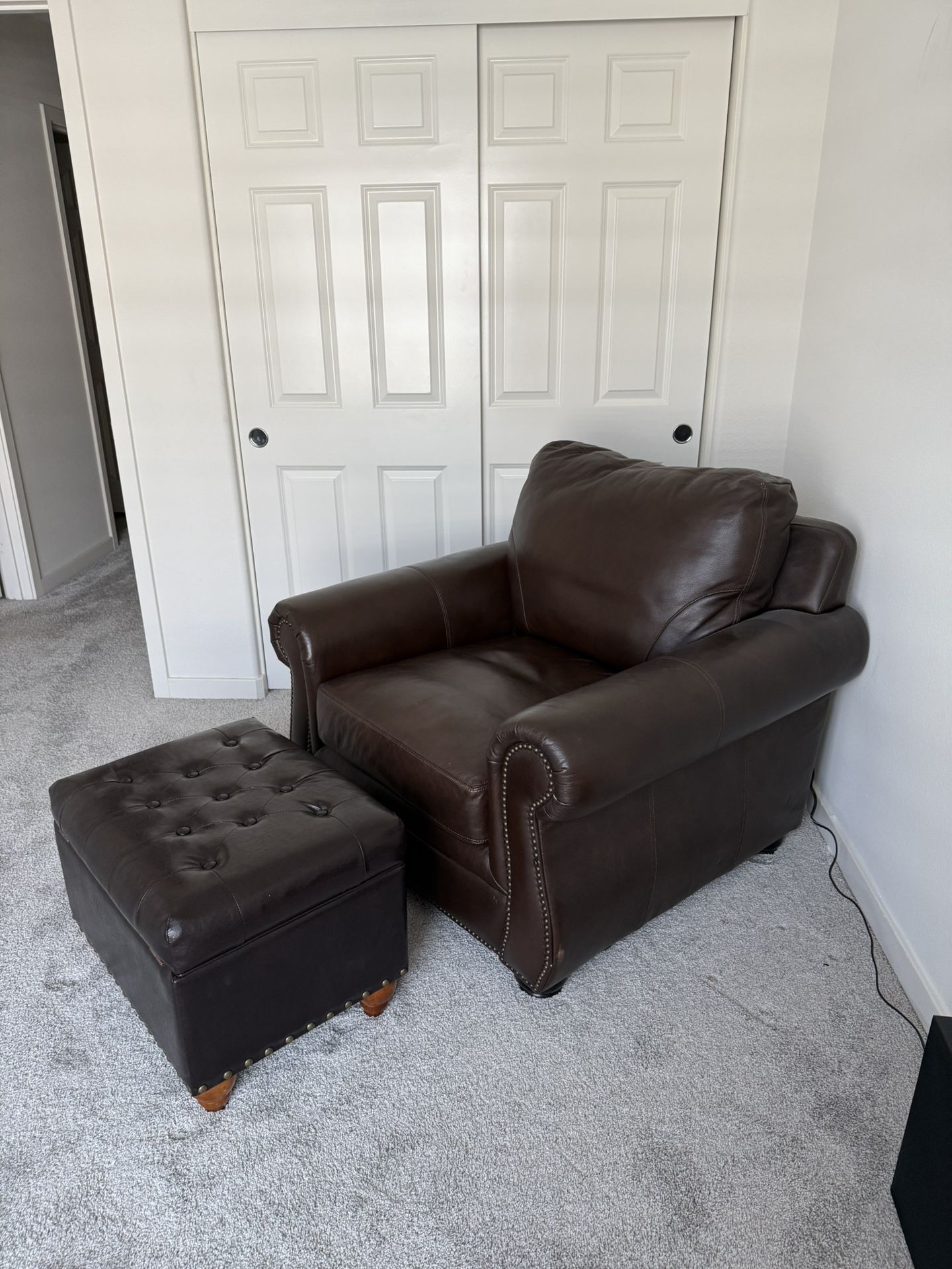 leather Chair And Foot Storage Stool