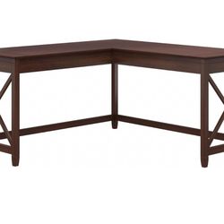 Bush Furniture Key West 60W Modern Farmhouse L Shaped Desk in Bing Cherry | 60-Inch Corner Table for Home Office