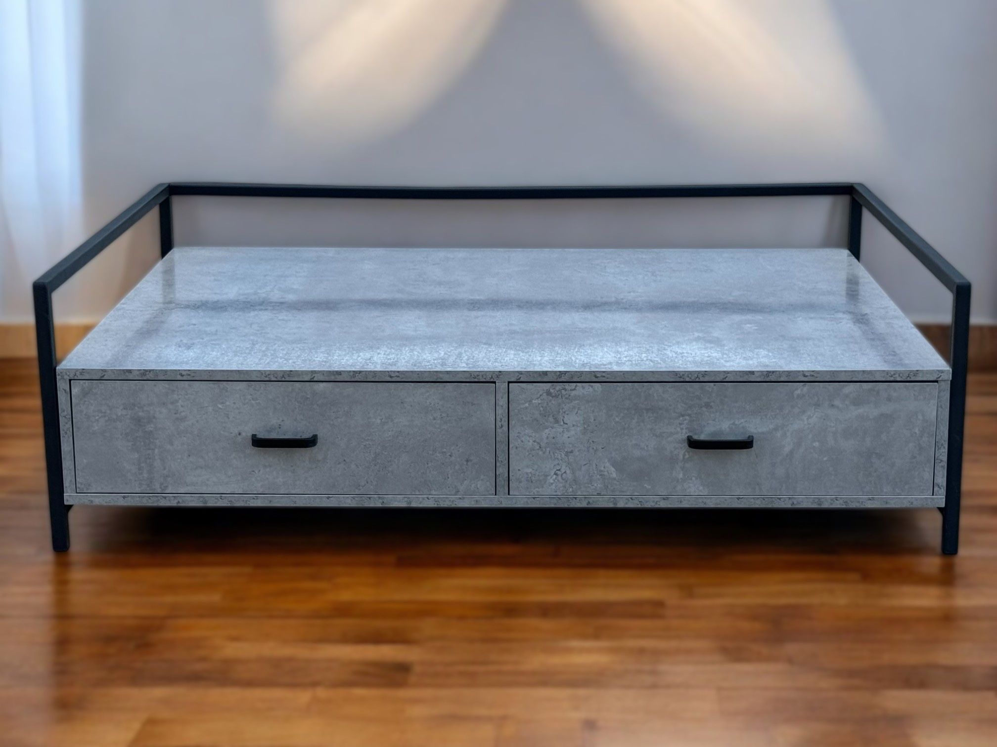 Black Metal & Gray Marble Laminate Dog Bed Frame w/ 2 Drawers