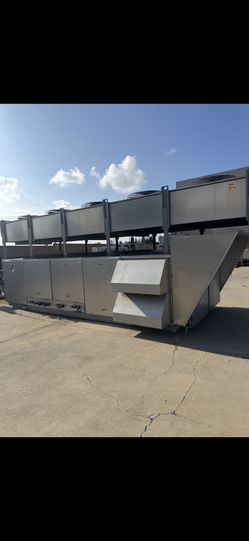 10 fan condenser with compressor rack system. Medium and low temp systems. Bitzer compressors