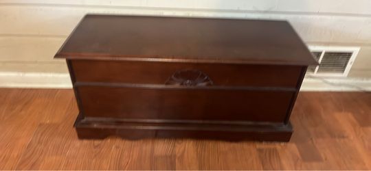 Vintage Wood Cedar Chest with Carved Detail