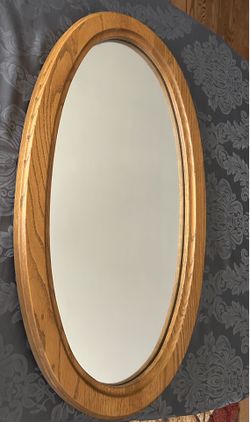 Vintage Solid Oak Oval Wall Mirror - Heavy  32”x 19”