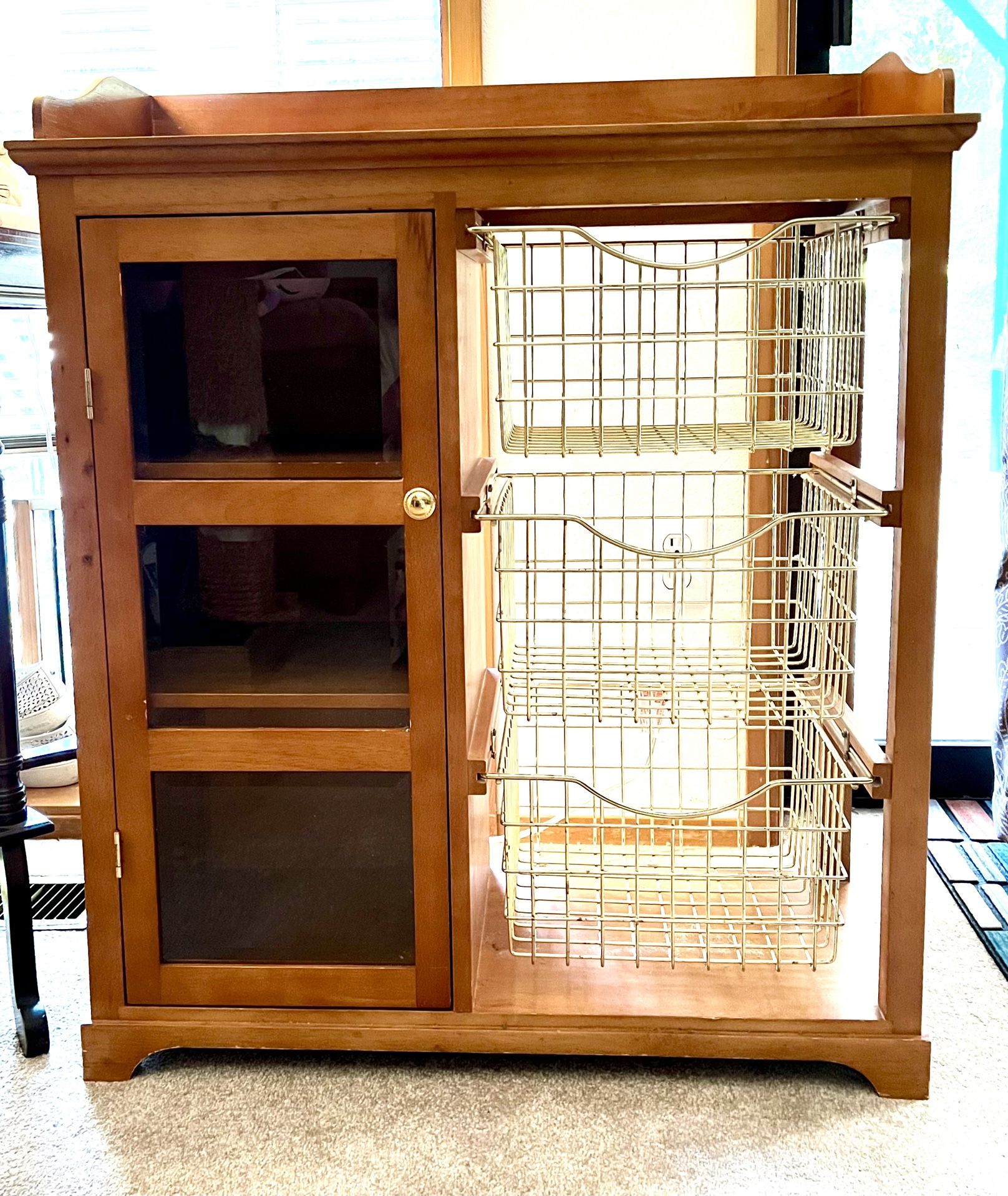 Unique Wood Cabinet With Shelves & Drawers