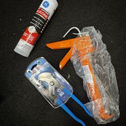 GE Supreme Silicone, Channellock 420 10-Inch Pliers, and Orange Caulking Gun