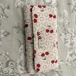 Guess White and Red Cherry Print Wallet