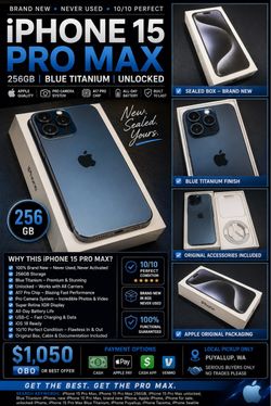 Brand New iPhone 15 Pro Max 256GB Blue Titanium Unlocked