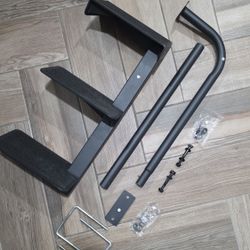 Boat Trailer Boarding Step, Heavy Duty Steel 3 Steps Ladder for Boat Trailer Tongue with Handrail, 450lbs Capacity, Black