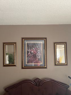 Elegant 3-Piece Framed Wall Decor Set – Floral Art & Matching Mirrors