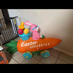 Easter Bunny Speedster Rabbit Car Gemmy Airblown Inflatable LED Yard Decor
