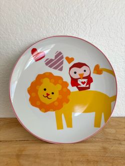 Pottery Barn Kids Valentine Lion Owl Ceramic Plate Kids Salad Dessert Dish Vtg