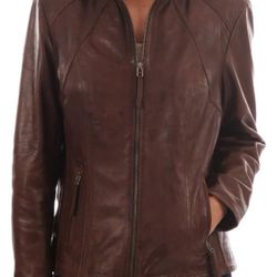 REAL LEATHER Women's Lambskin Leather Bomber Biker Jacket 