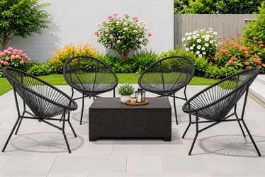 Patio set of 5pcs , Storage Table Wicker Patio Coffee Table with  4-Piece Outdoor Acapulco Chairs Set, Modern Patio Furniture Set PE Pattan Bistro Set