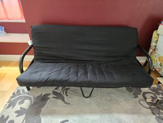 Black Metal Futon Sofa Bed – Converts to Full-Size Bed