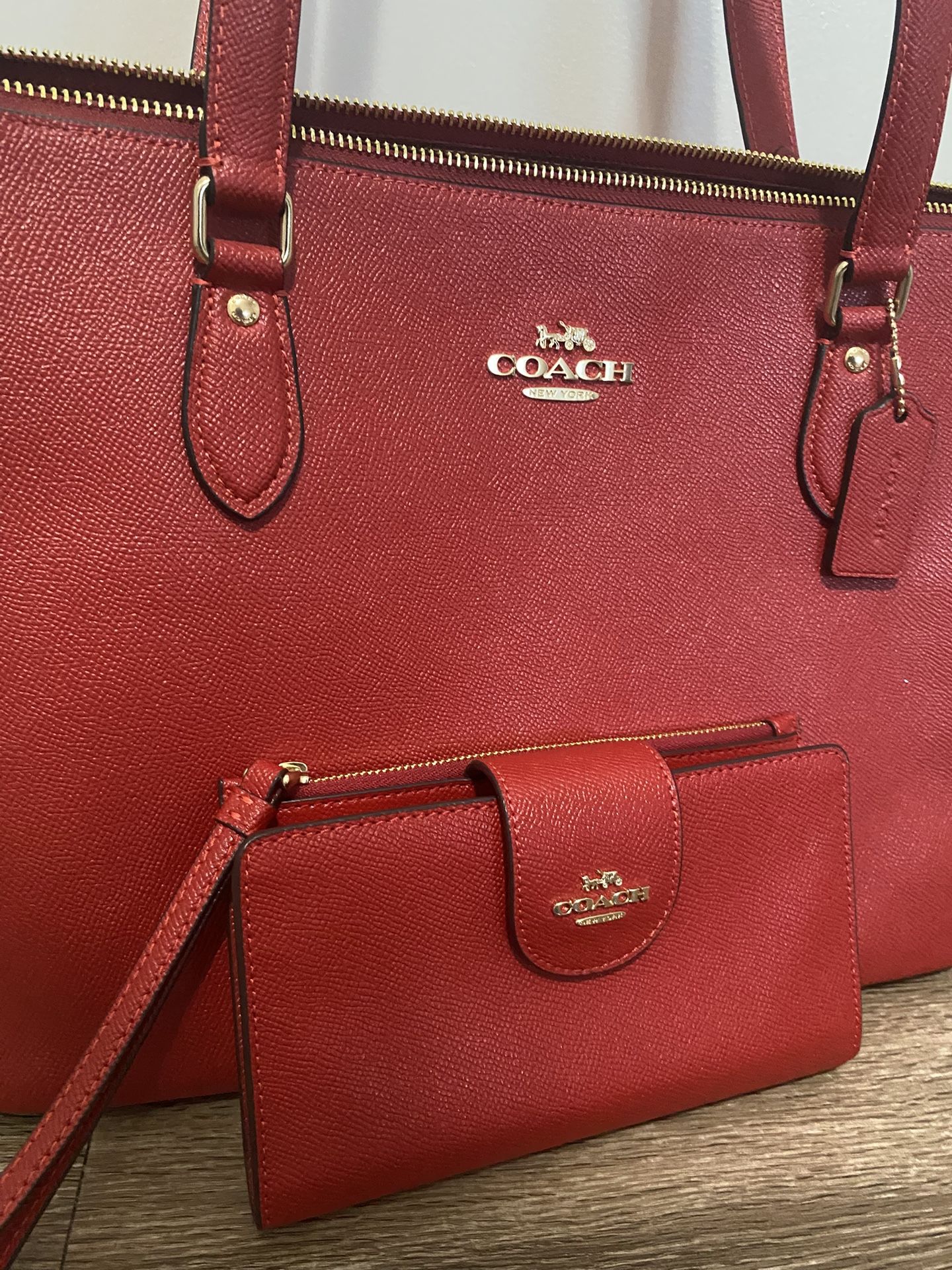 Electric Red NWT/GR Mollie Coach Tote And Matching Wallet