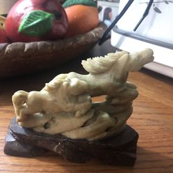Stone carved horses with stone base beautiful piece