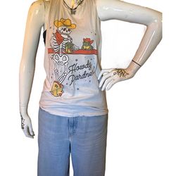 “Howdy Partner” Cowboy Skeleton and frog Graphic Muscle Tank