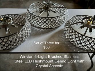 Winvian 6-Light Brushed Stainless Steel LED Flush Mount Ceiling Light with Crystal Accents