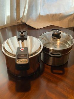 6 Qt Stainless Steel Pressure Cooker + steam inserts - like new