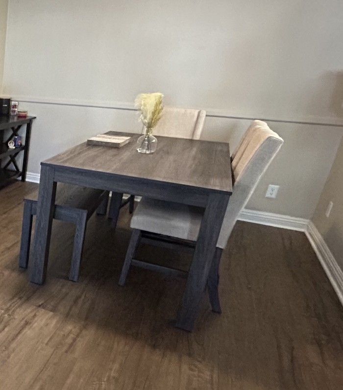 Dining table 4 chairs and bench