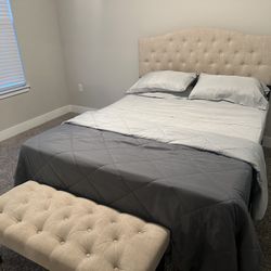 $75 Queen Bed Set With Mattress, Box spring, Bed Frame And Matching Stool