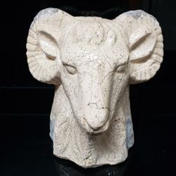 Heavy Crackle Ceramic Ram Head Bust