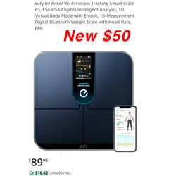 New eufy by Anker Wi-Fi Fitness Tracking Smart Scale P3, FSA HSA Eligible,Intelligent Analysis, 3D Virtual Body Mode with Emojis, 16-Measurement $50