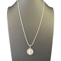 22” 925 Silver Rope Chain With 925 Silver 2-sided Pendant