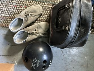 Vintage Brunswick Bowling Ball, Bag And Shoes