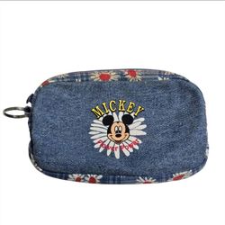 Vintage Disney Unlimited Mickey Mouse Flower Power Denim Coin Bag Purse Small 7"
