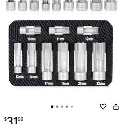 NIHAO 10-22mm Fuel Line Socket Wrench Set, Flare Nut Socket for Thermo Switches, Fastener on Bent Pipes, EGT Sensor ect (9 PCS)