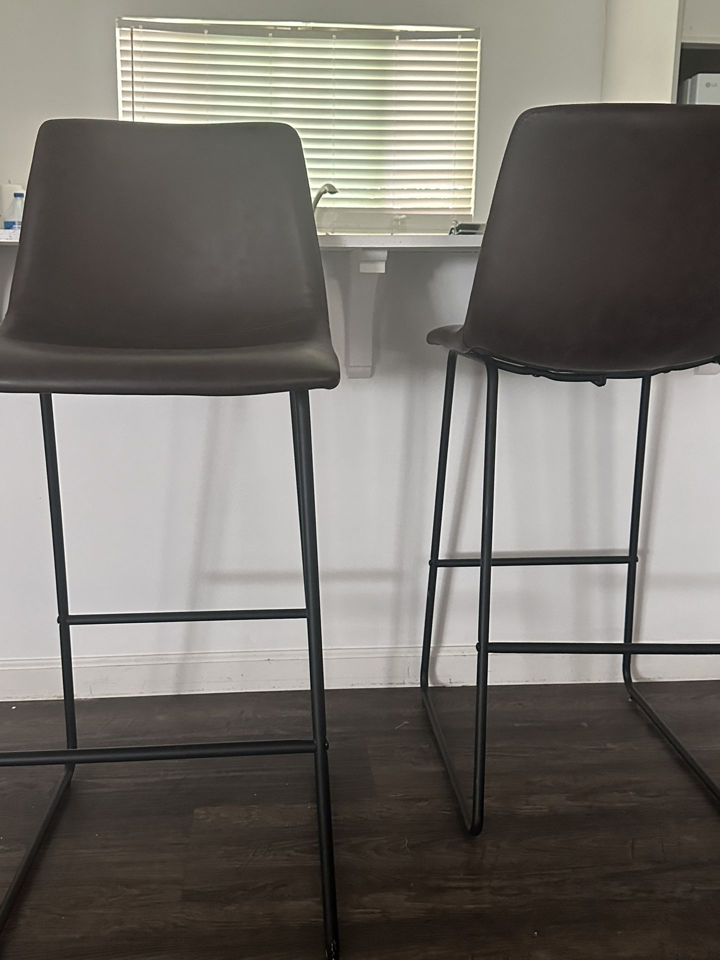 2 Brown Leather Bar Stools
