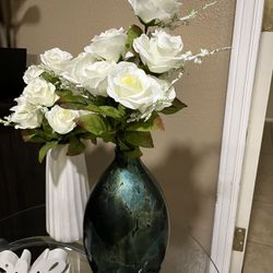 Green Vase With Flowers