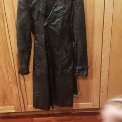 Men's Black Leather Trench Coat