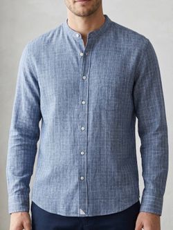 Untuckit Shirt Mens XL Blue Button Up 100% Linen Preppy Grandad Band Collar