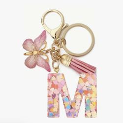 Initial pink Letter M Butterfly Keychain 