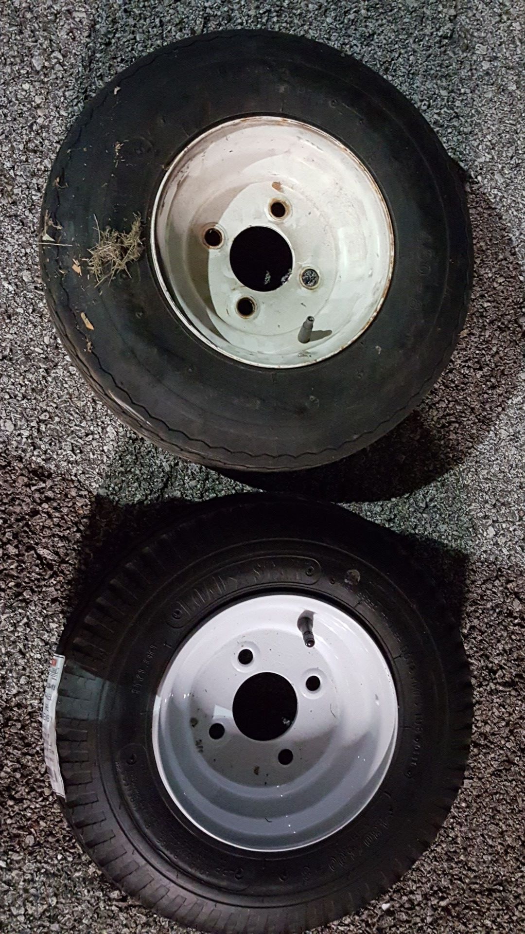 Two trailer tires. 4.80/4.00 LOAD RANGE B.