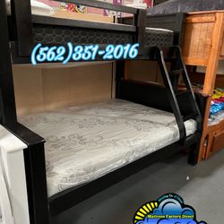 Twin XL queen Bunk Bed Black Litera Cama Con Colchones Mattresses  