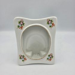 Vintage Porcelain Picture Frame White Oval Flowers Tabletop or Shelf 5"x 4.25"