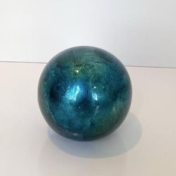 4” Bright Teal Metallic Blue Decorative Ball | Home Decor Accent
